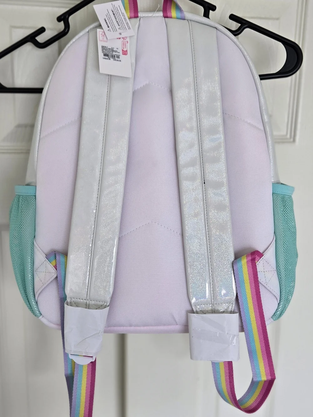 Iridescent Kids Backpack with Rainbow Patches - Pink, Teal, White